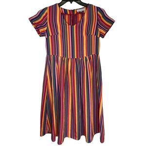 Ivy City Co. Summer‎ Rainbow Striped Womens Short Sleeve V Neck Dress Size XS